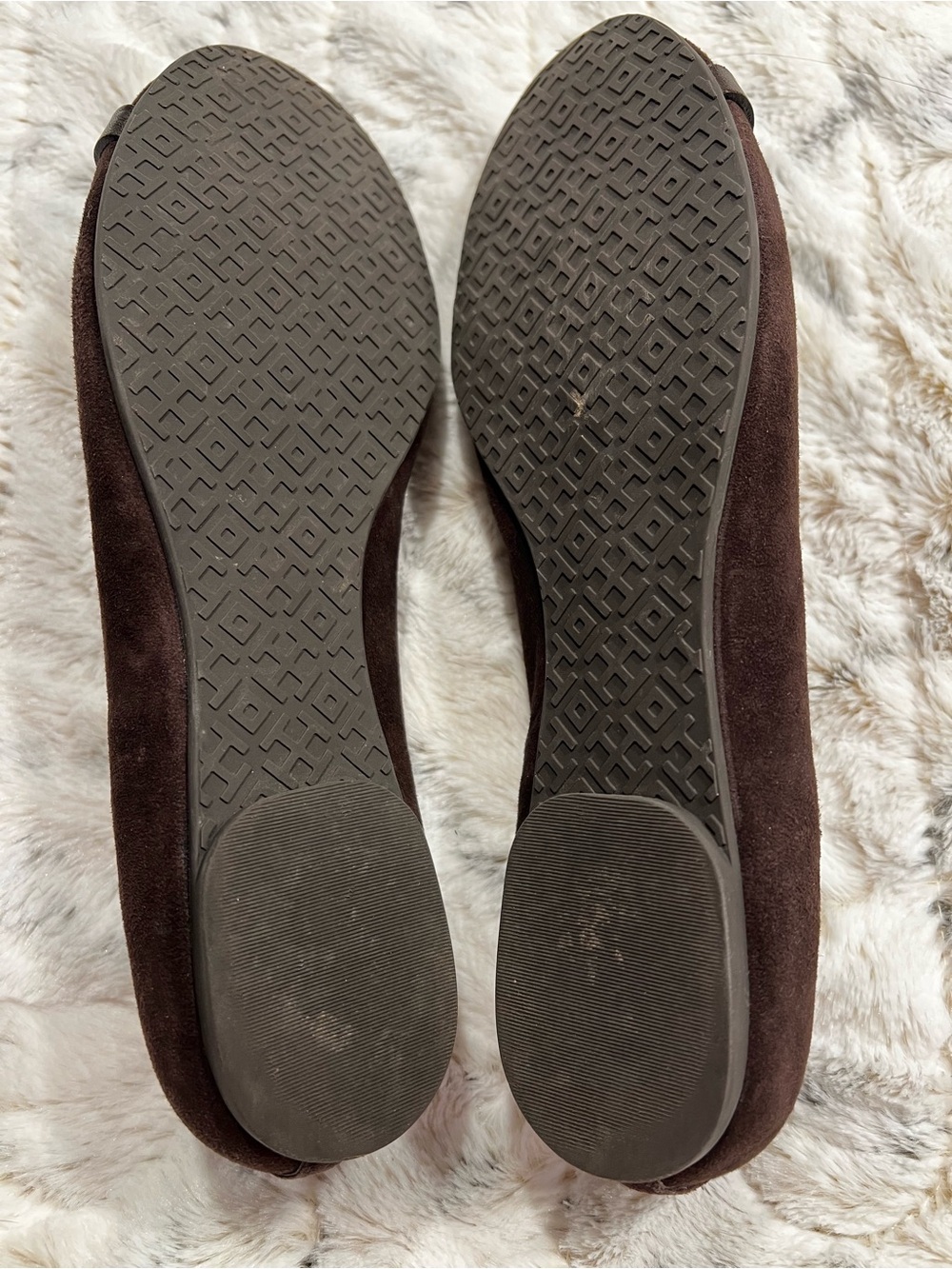 Tory Burch Dark Brown Suede Logo Ballet Flats Sz-6 - Picture 6 of 6
